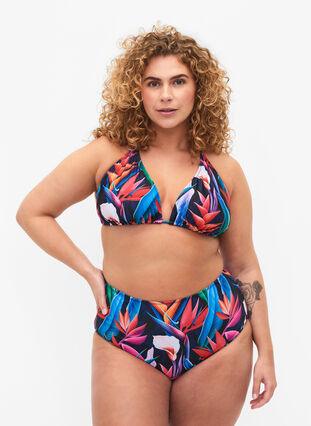 Bikiniunderdel med mønster og høyt liv, Bright Leaf, Model image number 0