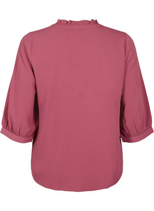 Skjortebluse med 3/4-ermer og volangkrage, Dry Rose, Packshot image number 1