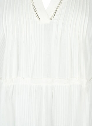 Bomullskjole med trekvartlange ermer og volanger, Bright White, Packshot image number 2