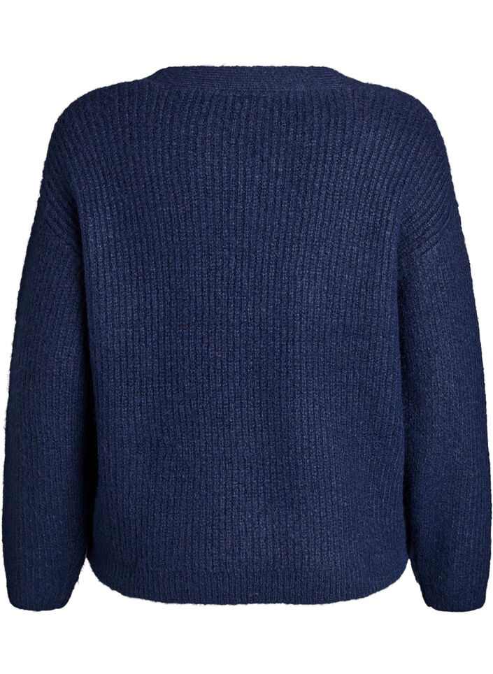 Strikkejakke med v-hals, Navy Blazer Mel., Packshot