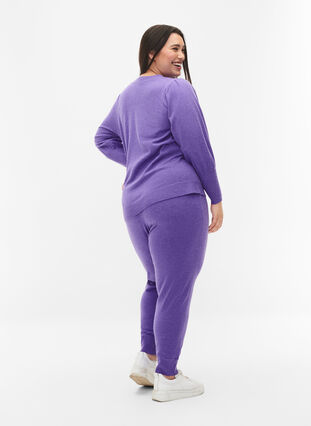 Melerte strikkebukser med ribb, Purple Opulence Mel., Model image number 1