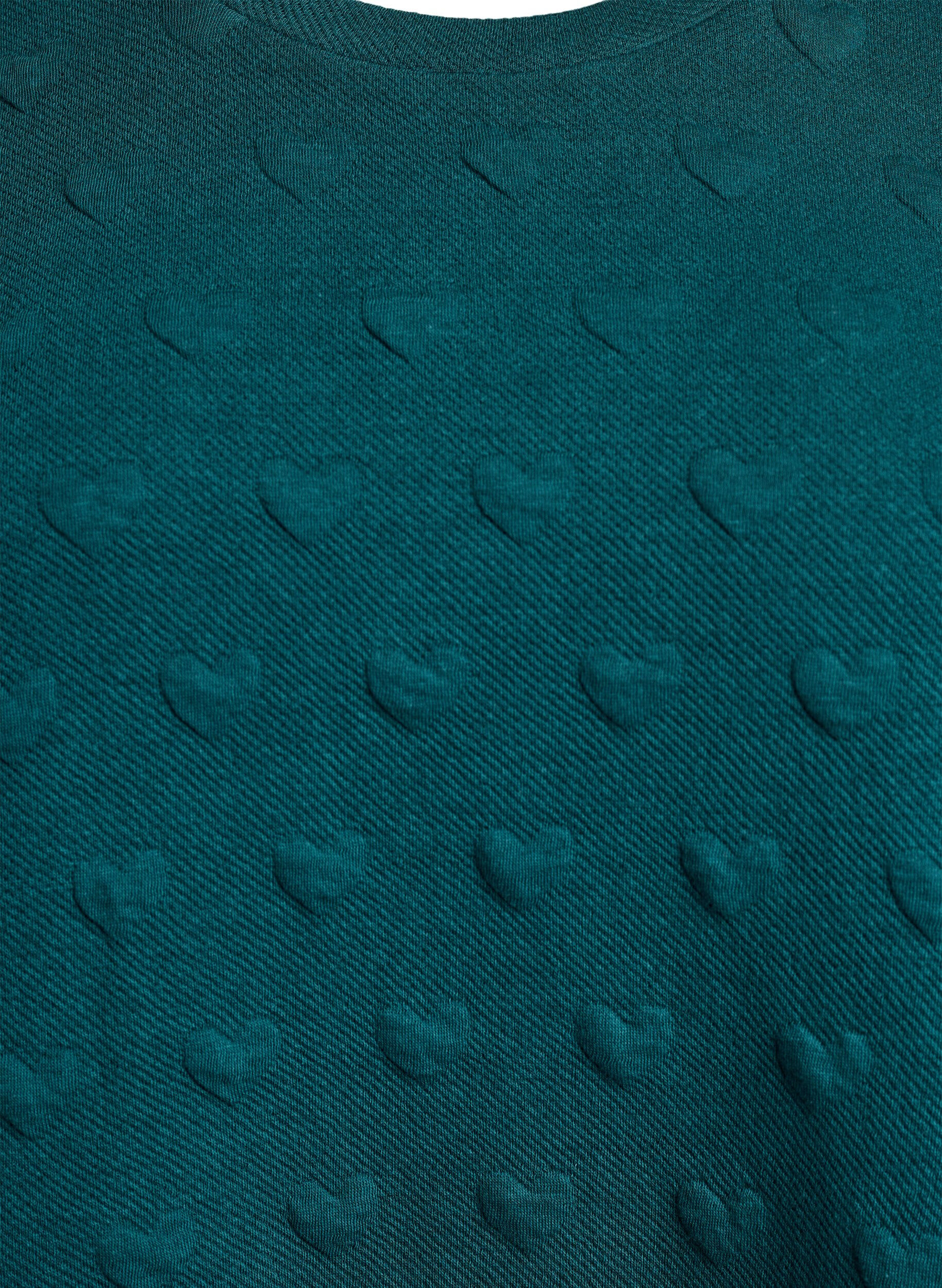 Zizzi T-skjorte i preget bomullsjersey, Gr&oslash;nn, Packshot image number 2