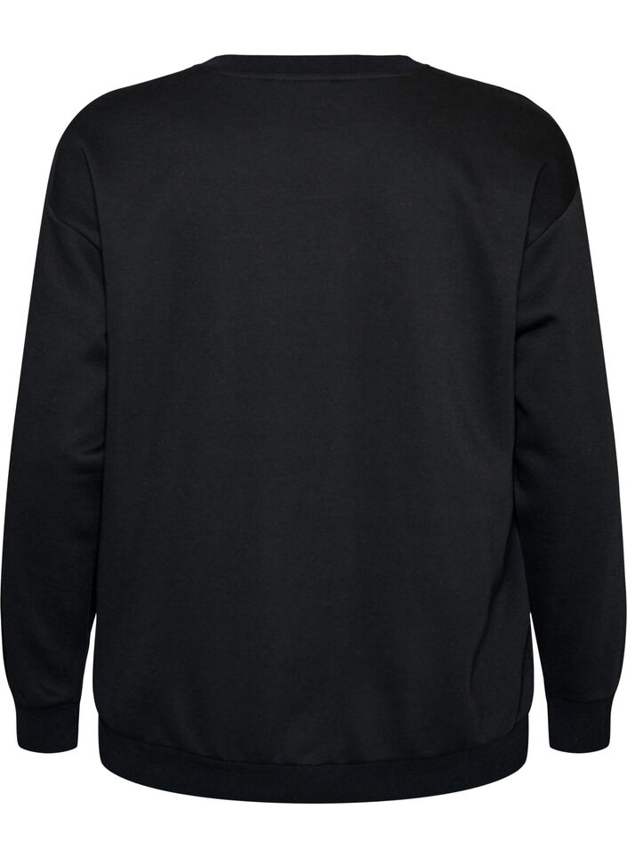 Genser med brodert tekst, Svart, Packshot image number 1