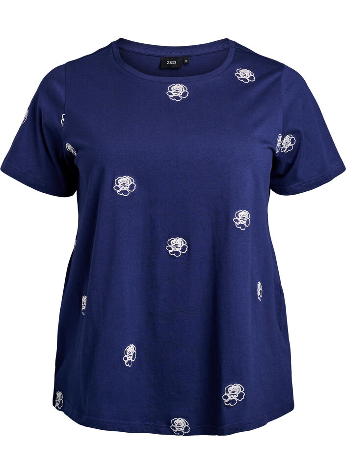 T-skjorte i &oslash;kologisk bomull med broderte motiv, Bl&aring;, Packshot image number 0