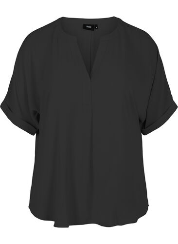Kortermet bluse med V-hals, Black, Packshot image number 0