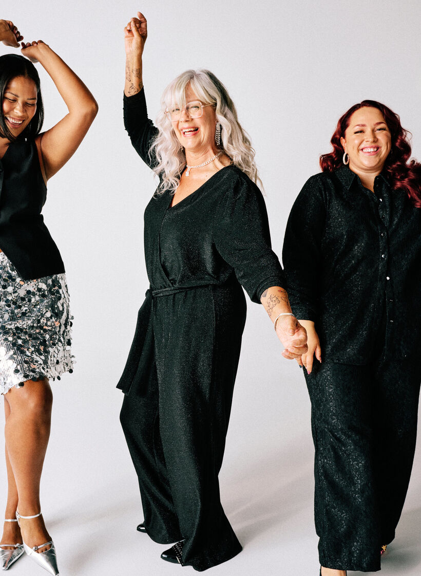 Jumpsuit med glitter og knytebelte, Svart, Image