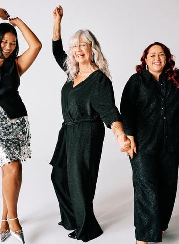 Zizzi Jumpsuit med glitter og knytebelte, Svart, Image image number 0