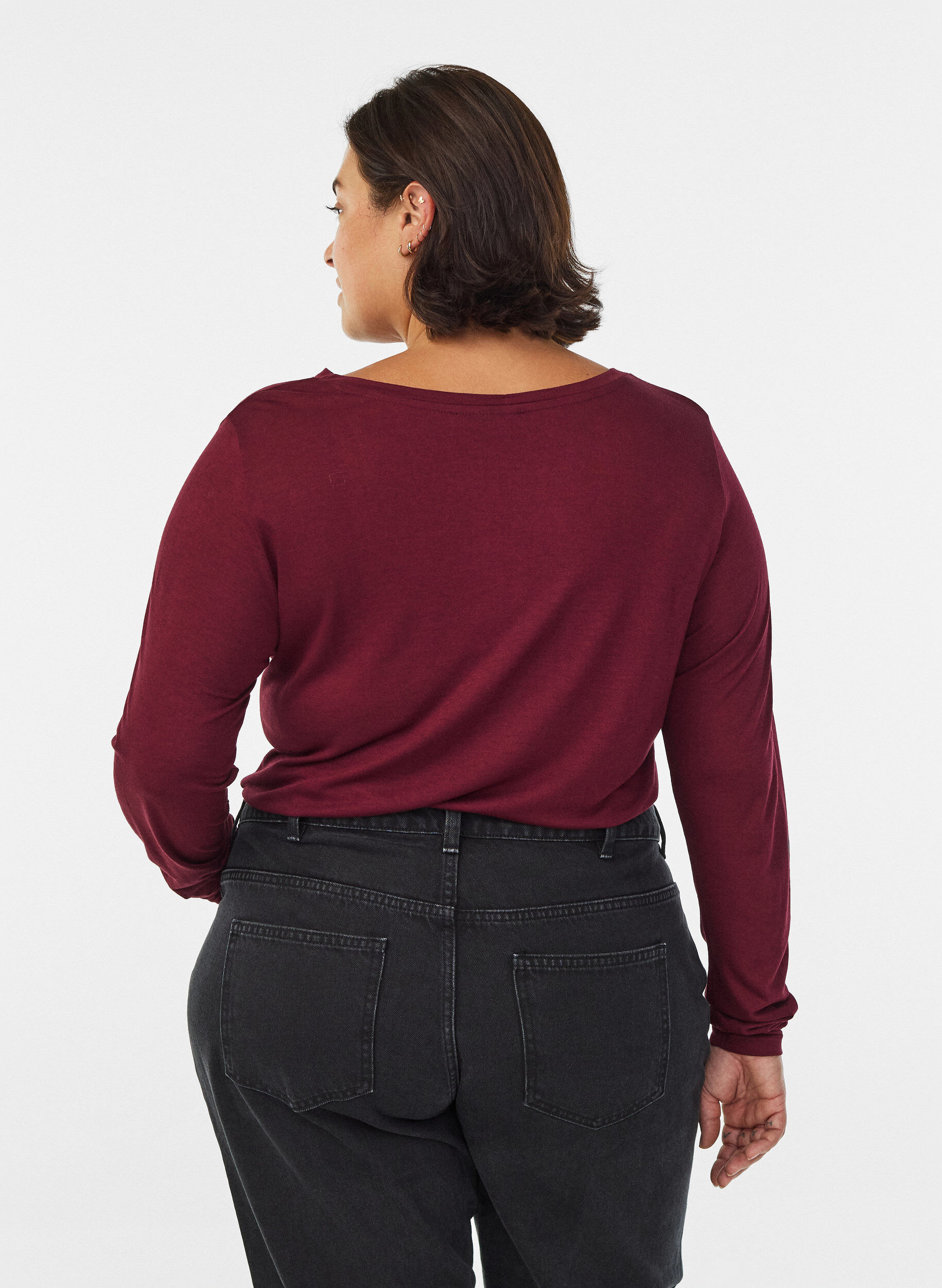 ZizziLangermet bluse i ull og viskose, M&oslash;rk Bordeaux, Model image number 2
