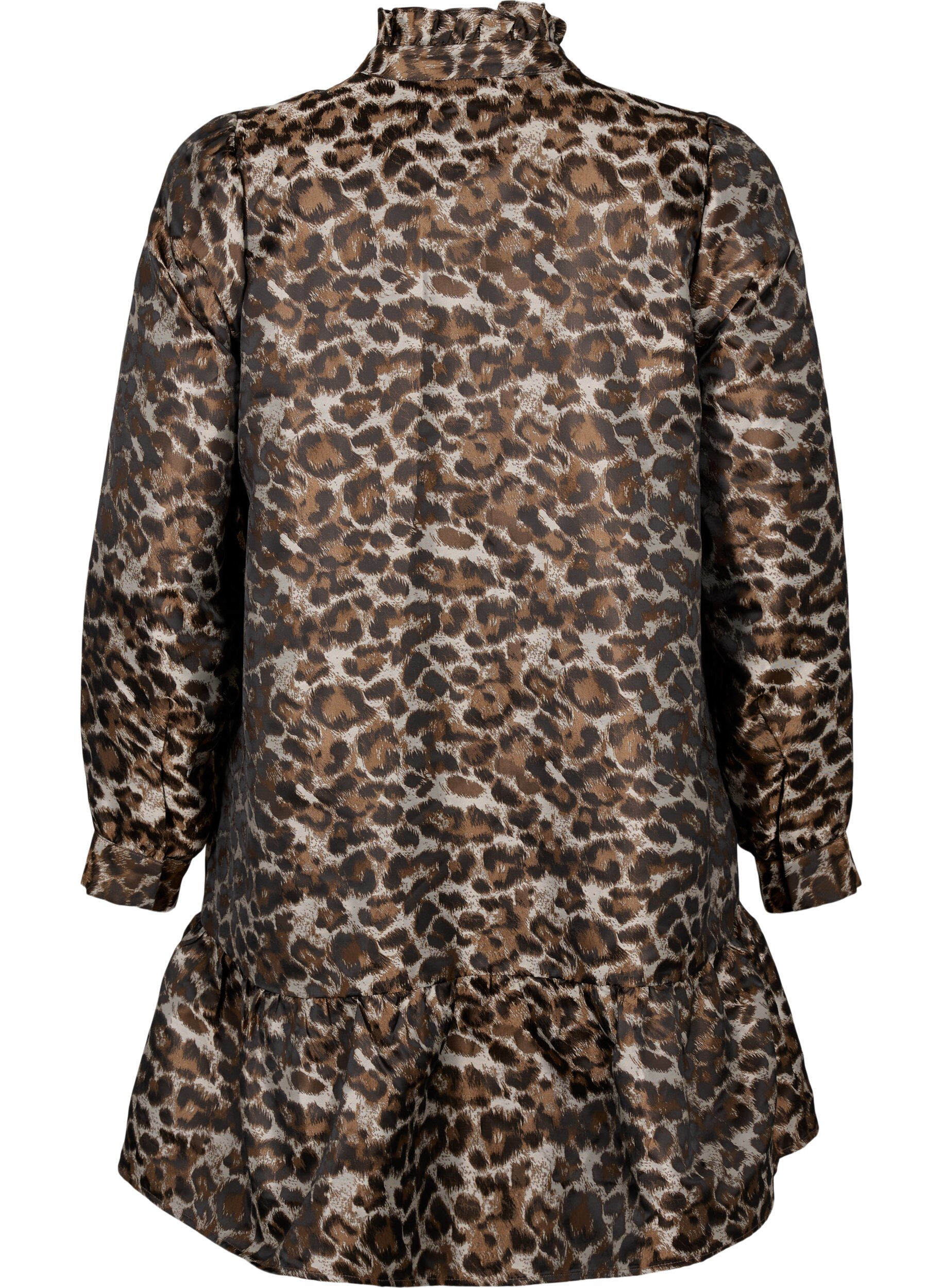 Zizzi Kort jacquardkjole med leopardm&oslash;nster, Brown Leo AOP, Packshot image number 1