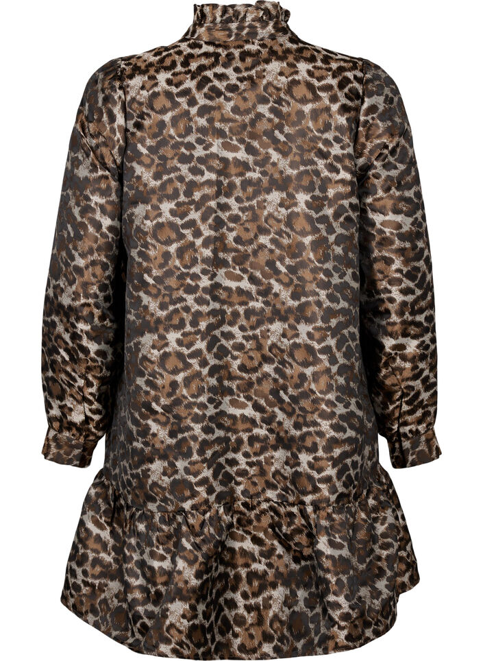 Kort jacquardkjole med leopardmønster, Brown Leo AOP, Packshot image number 1
