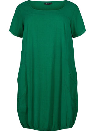 Kortermet kjole i bomull, Verdant Green, Packshot image number 0