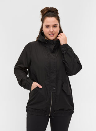 Treningsjakke med hette og glidelås, Black, Model image number 0
