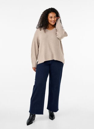 Zizzi Strikket bluse med v-hals og lange ermer, Simply T. White Mel., Model image number 2