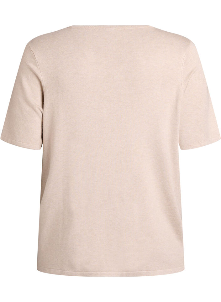 Kortermet strikkebluse i viskose, Beige, Packshot image number 1