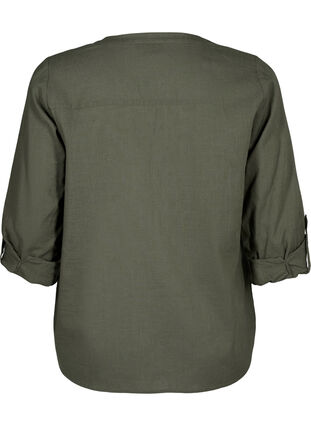 Skjortebluse i bomull med V-hals, Thyme, Packshot image number 1