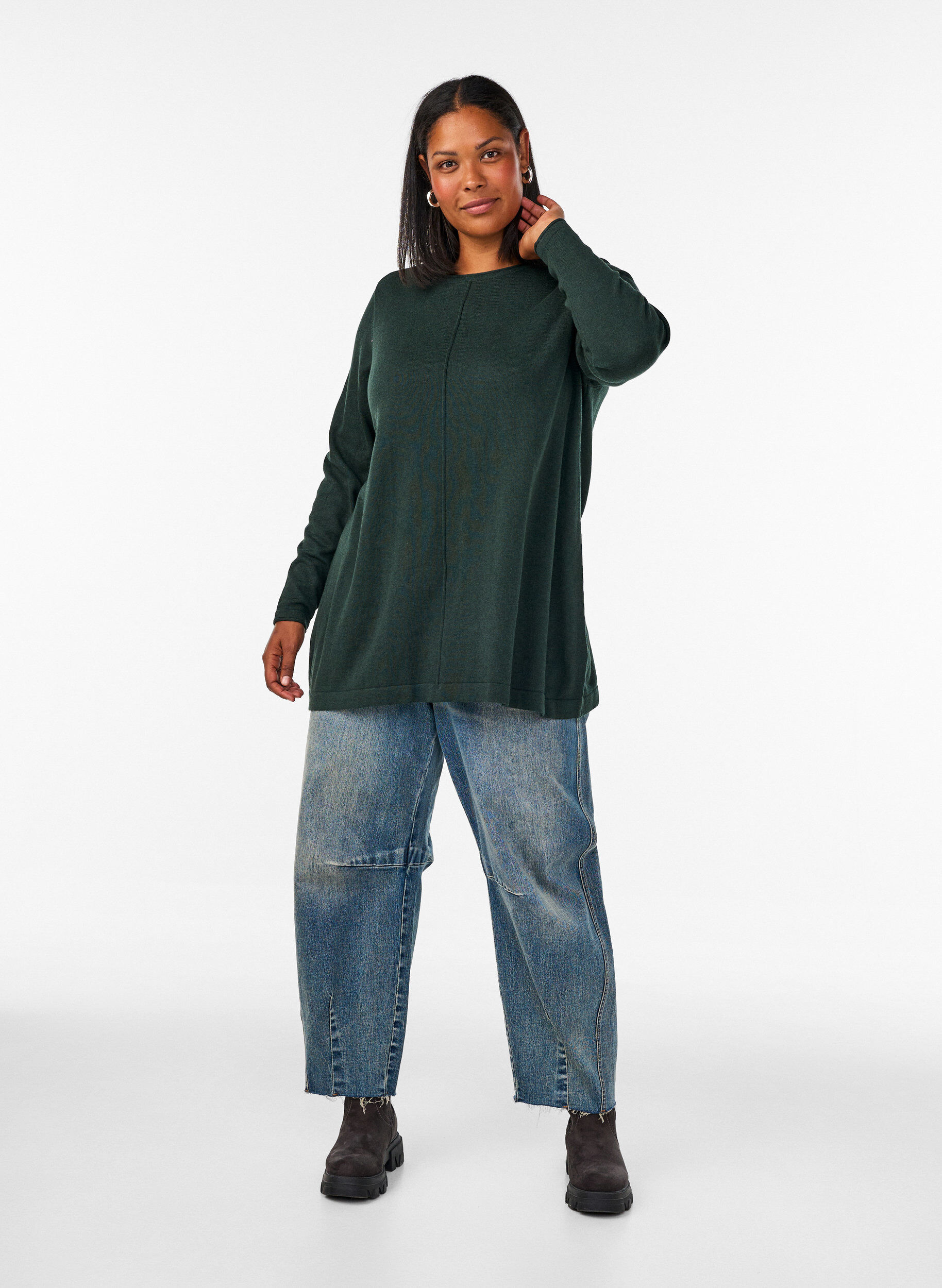 ZizziStrikket bluse i bomull og viskoseblanding, Gr&oslash;nn, Model image number 1