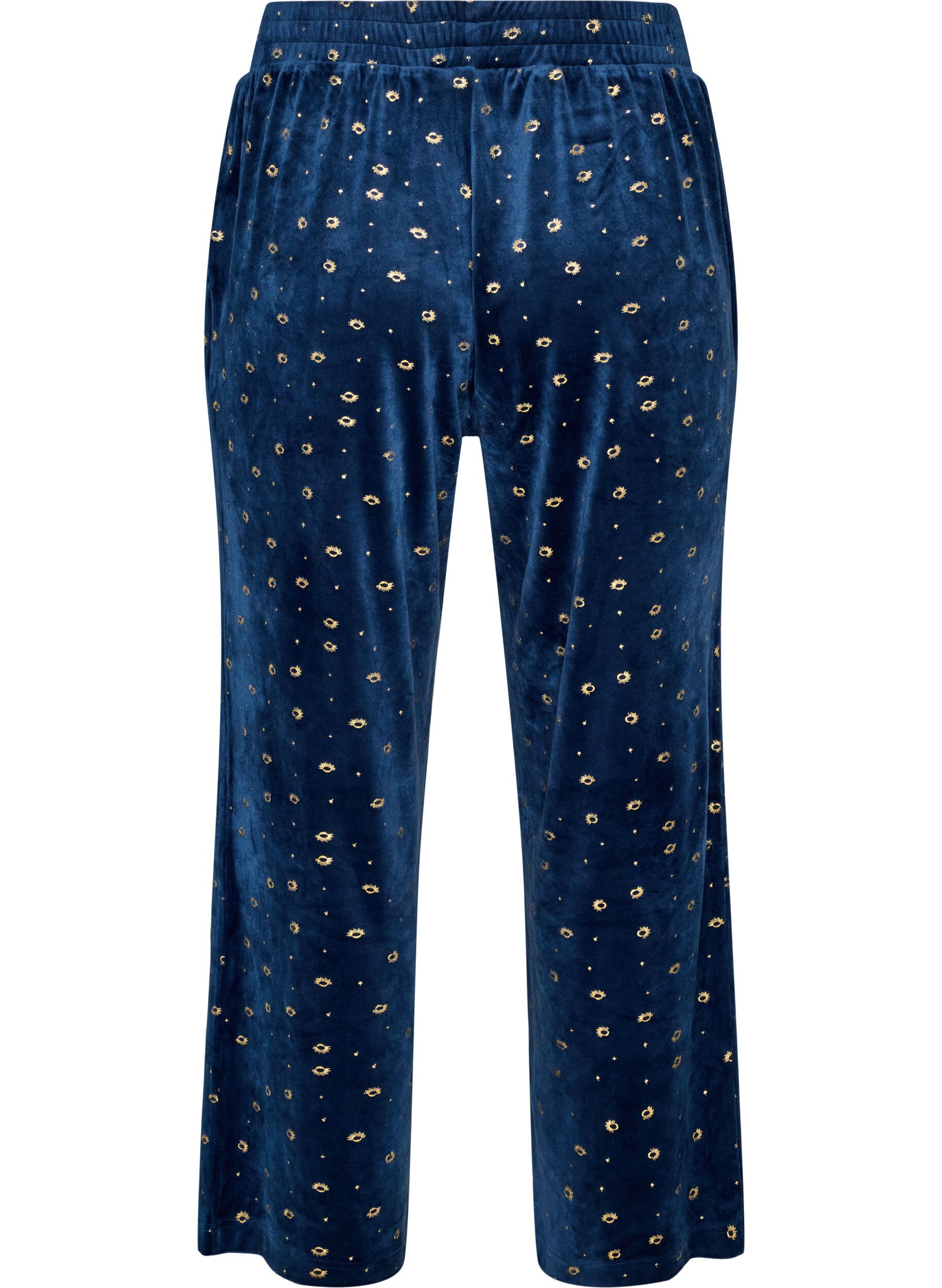 ZizziVelourpyjamasbukser med heldekkende trykk, Bl&aring;, Packshot image number 1