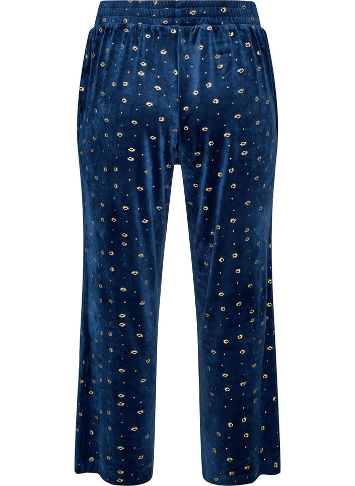 Velourpyjamasbukser med heldekkende trykk, Bl&aring;, Packshot image number 1