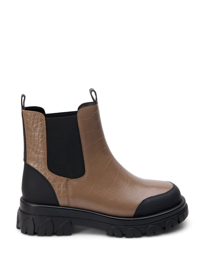 Wide fit - Croco Chelsea-støvel i skinn, Pine Bark, Packshot