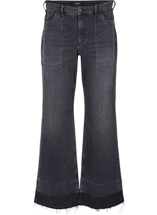 Wide fit jeans med høyt liv, Grey Denim, Packshot image number 0