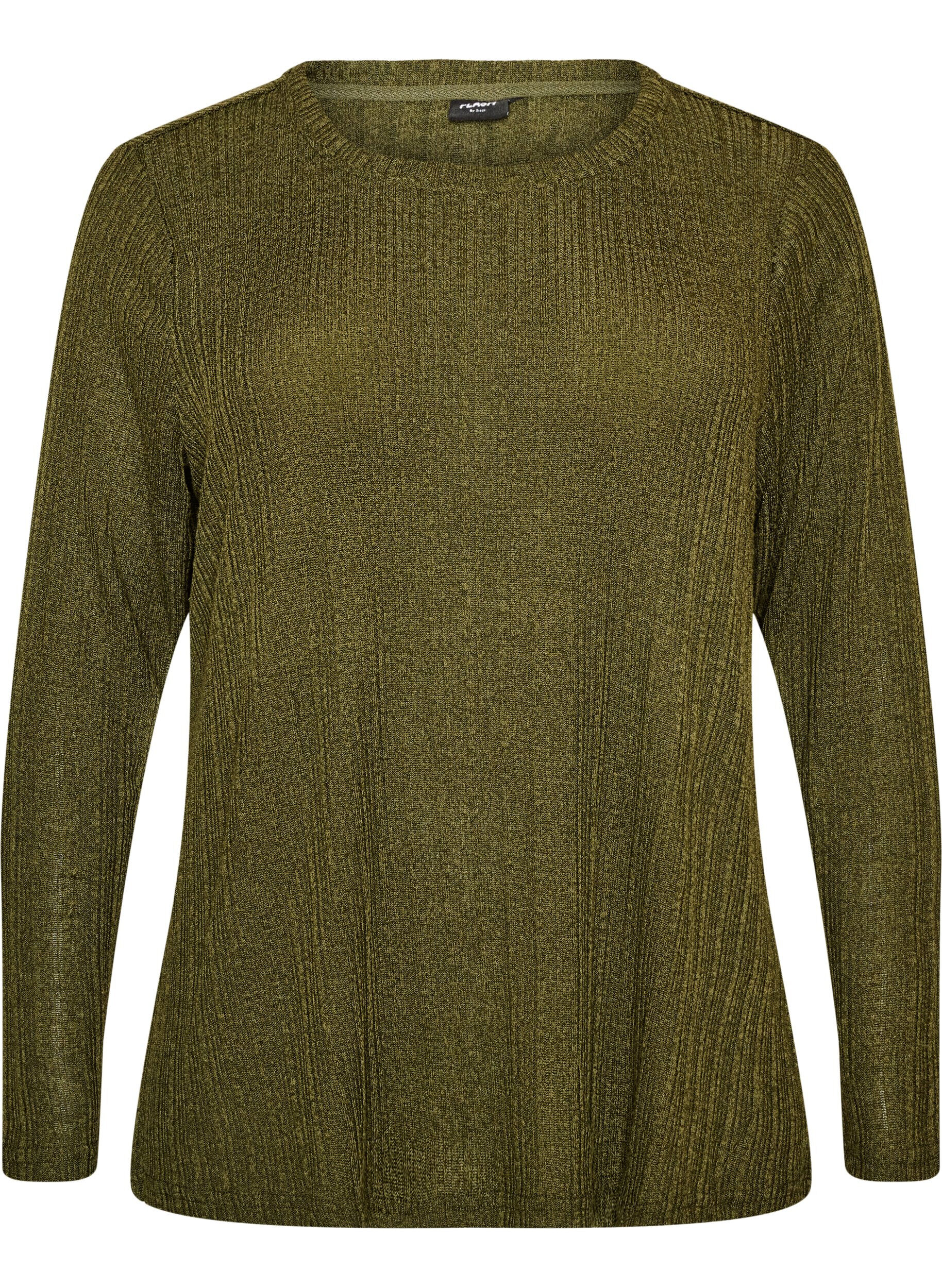Jerseybluse med ribbestruktur og lange ermer