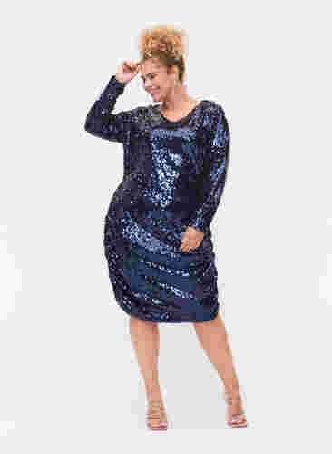 Kjole med paljetter og V-hals, Evening Blue, Model image number 2