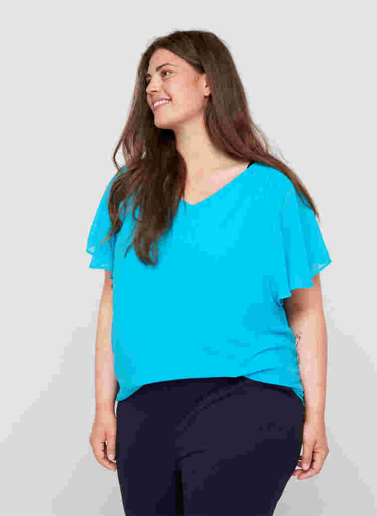 Bluse med korte ermer, River Blue, Model image number 0
