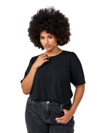 T-skjorte med glitter og korte puffede ermer, Svart T-skjorte med glitter og korte puffede ermer, Svart, Model