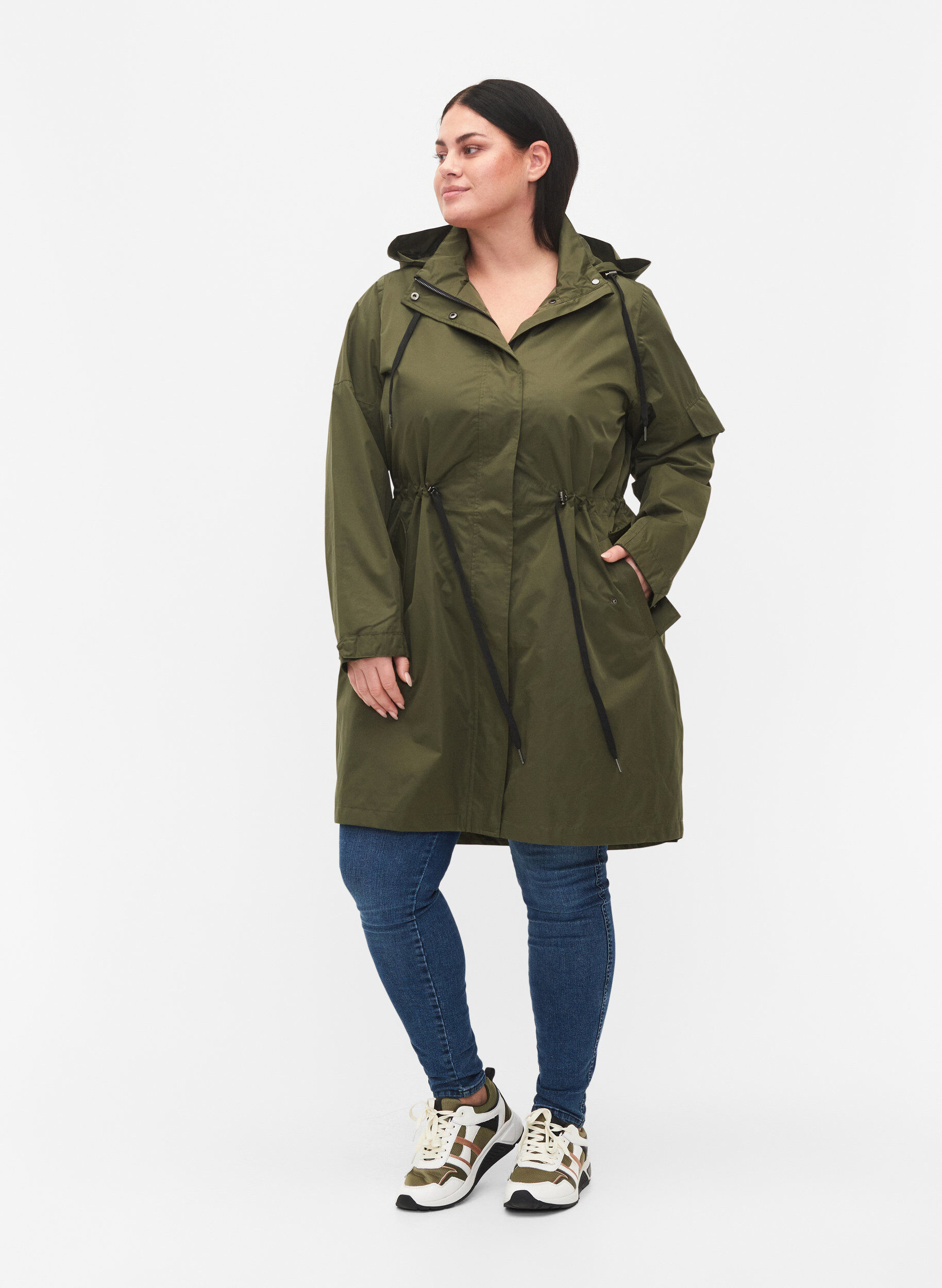 Zizzi Vanntett parkas med avtagbar hette, Forest Night, Model image number 2