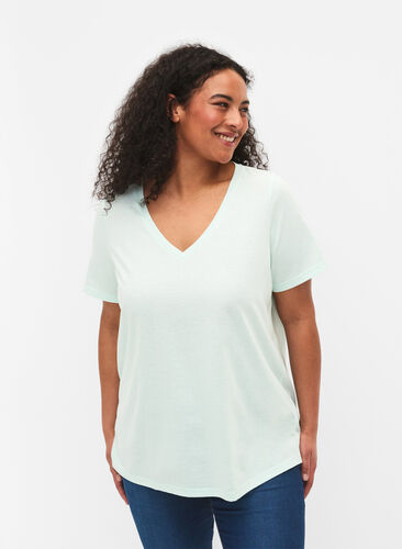 Kortermet T-skjorte med V-hals, Honeydew, Model image number 0