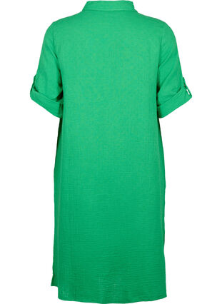 Skjortekjole i bomull med korte ermer, Bright Green, Packshot image number 1