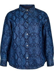 Løs denimskjorte med slangetrykk, Denim Snake AOP
