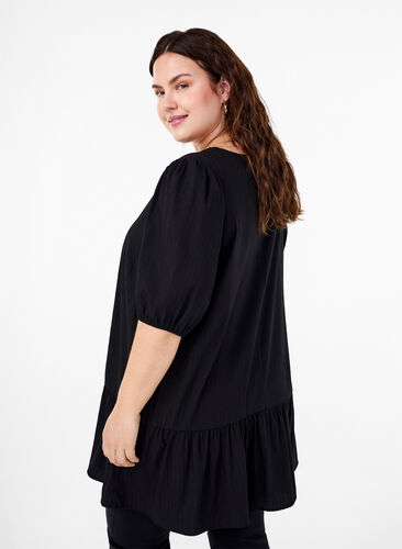 Zizzi Tunika i viskose med bindebånd, Black, Model image number 1