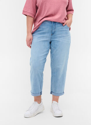 Zizzi 7/8 jeans med oppbrettede kanter og høy midje, Blå, Model image number 2