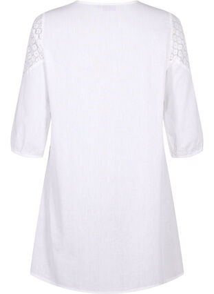 Kjole i bomullsblanding med lin og heklede detaljer, Bright White, Packshot image number 1