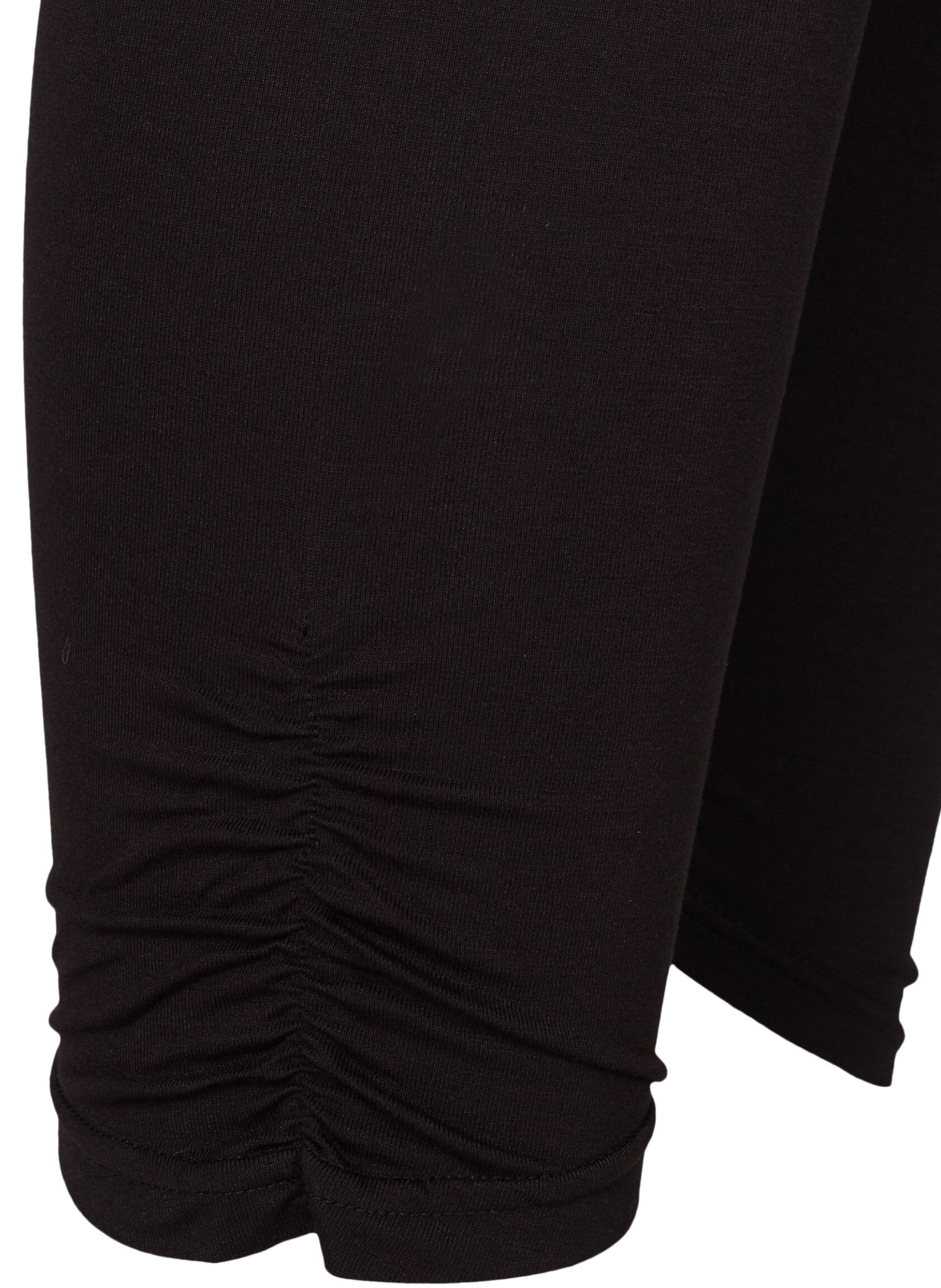 Zizzi Basis 3/4-lengde leggings med rynkedetaljer, Black, Packshot image number 3