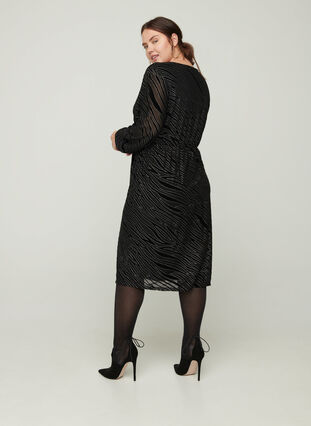 Mønstrete kjole med glitter og V-hals, Black w Glitter, Model image number 0