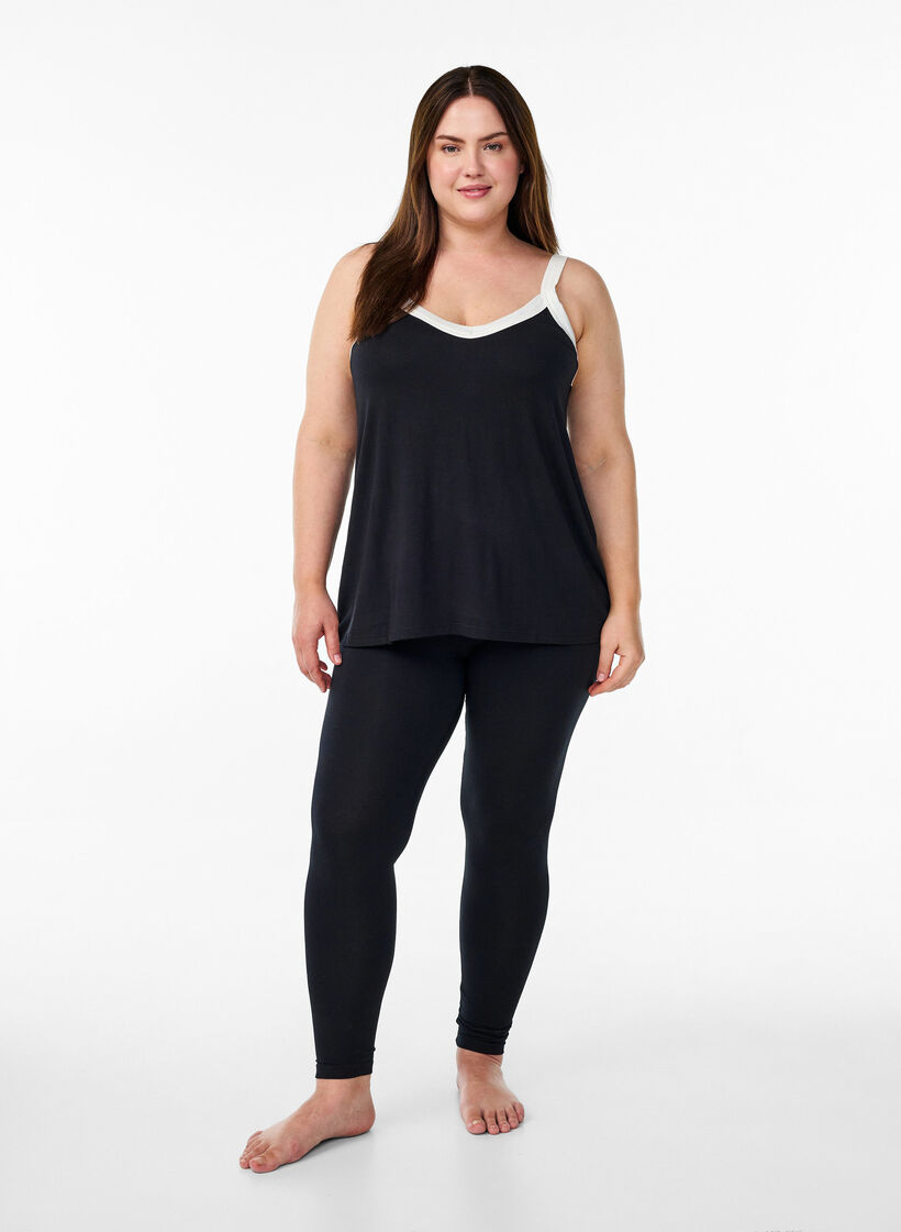 Nattopp med stropper og V-hals, Svart, Model image number 1