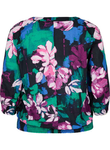 Blomstrete bluse med 3/4-ermer i viskose, Black Flower AOP, Packshot image number 1