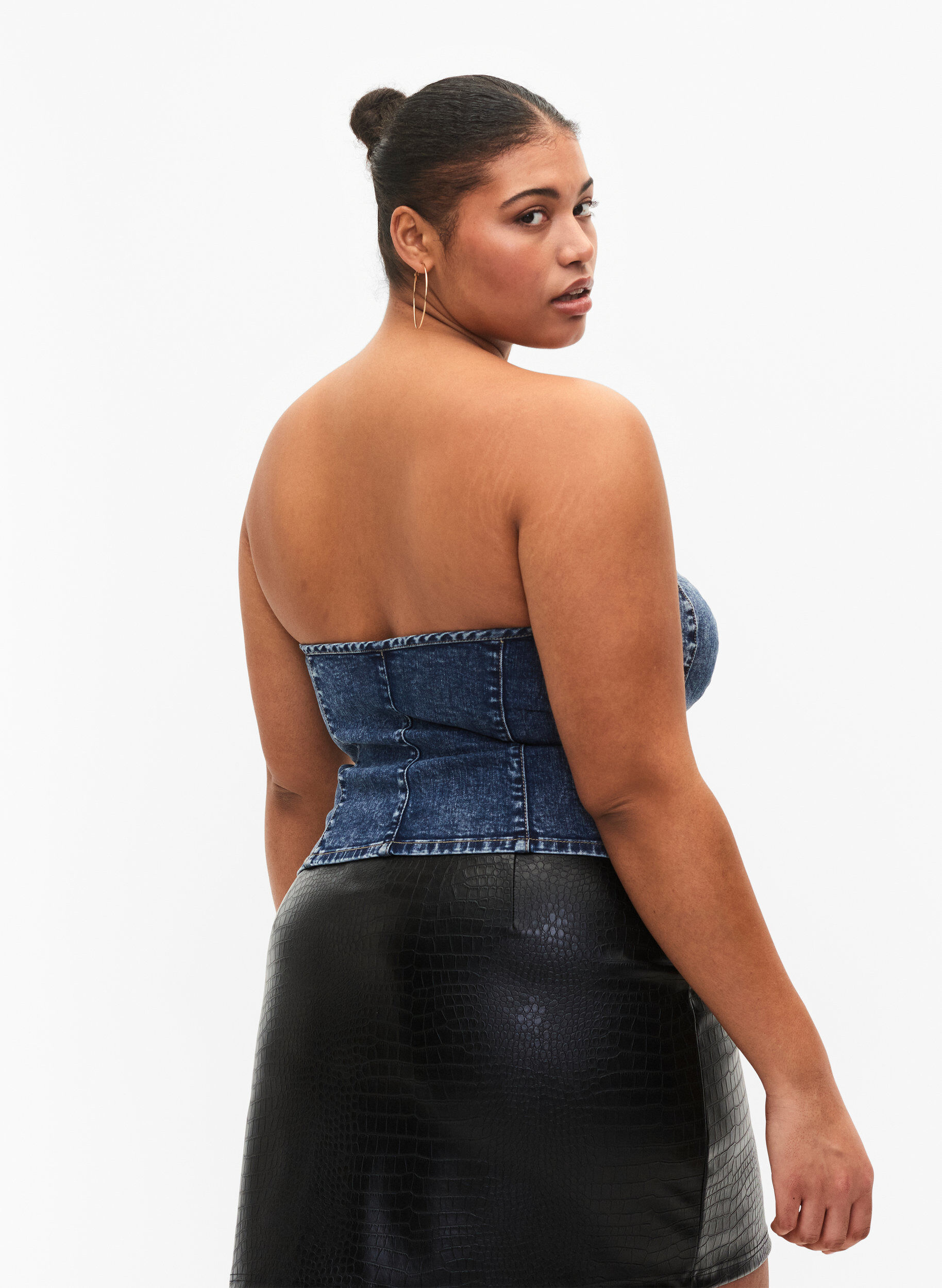 Zizzi Kortsett av denim med glidel&aring;s, Blue denim, Model image number 1
