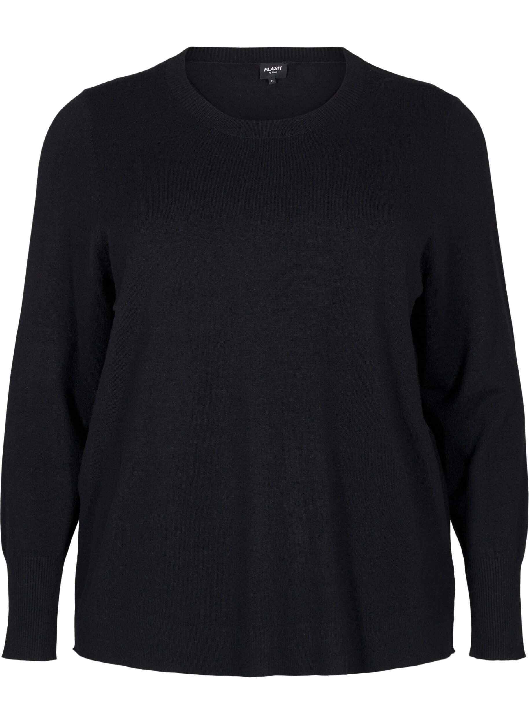 ZizziStrikket bluse med rund hals, Svart, Packshot image number 0