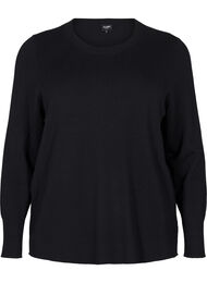 Strikket bluse med rund hals, Svart