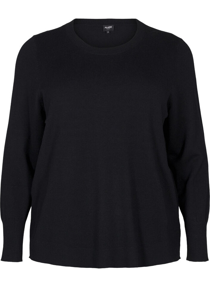 Strikket bluse med rund hals, Svart, Packshot image number 0