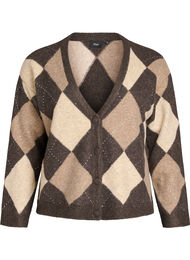 Argyle cardigan med rhinesteiner, Brun