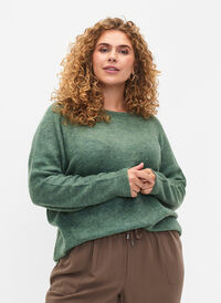 Melert genser med rund hals	, L. Wreath Mel., Model
