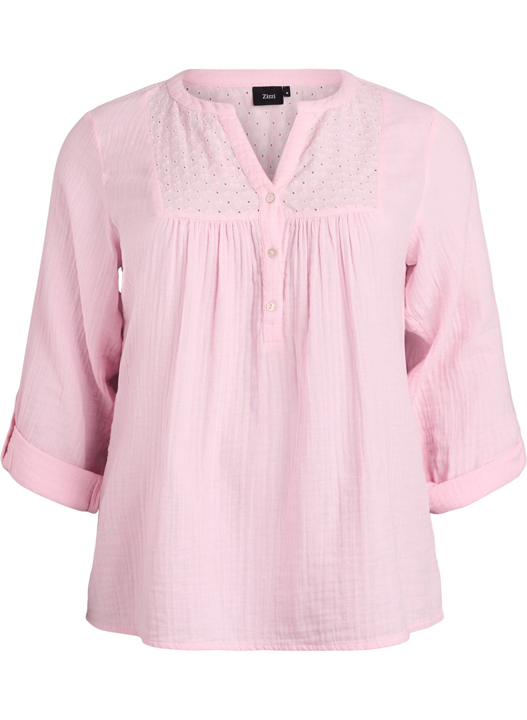 ZizziBluse i bomullsmuslin med broderie anglaise, Rosa, Packshot image number 0