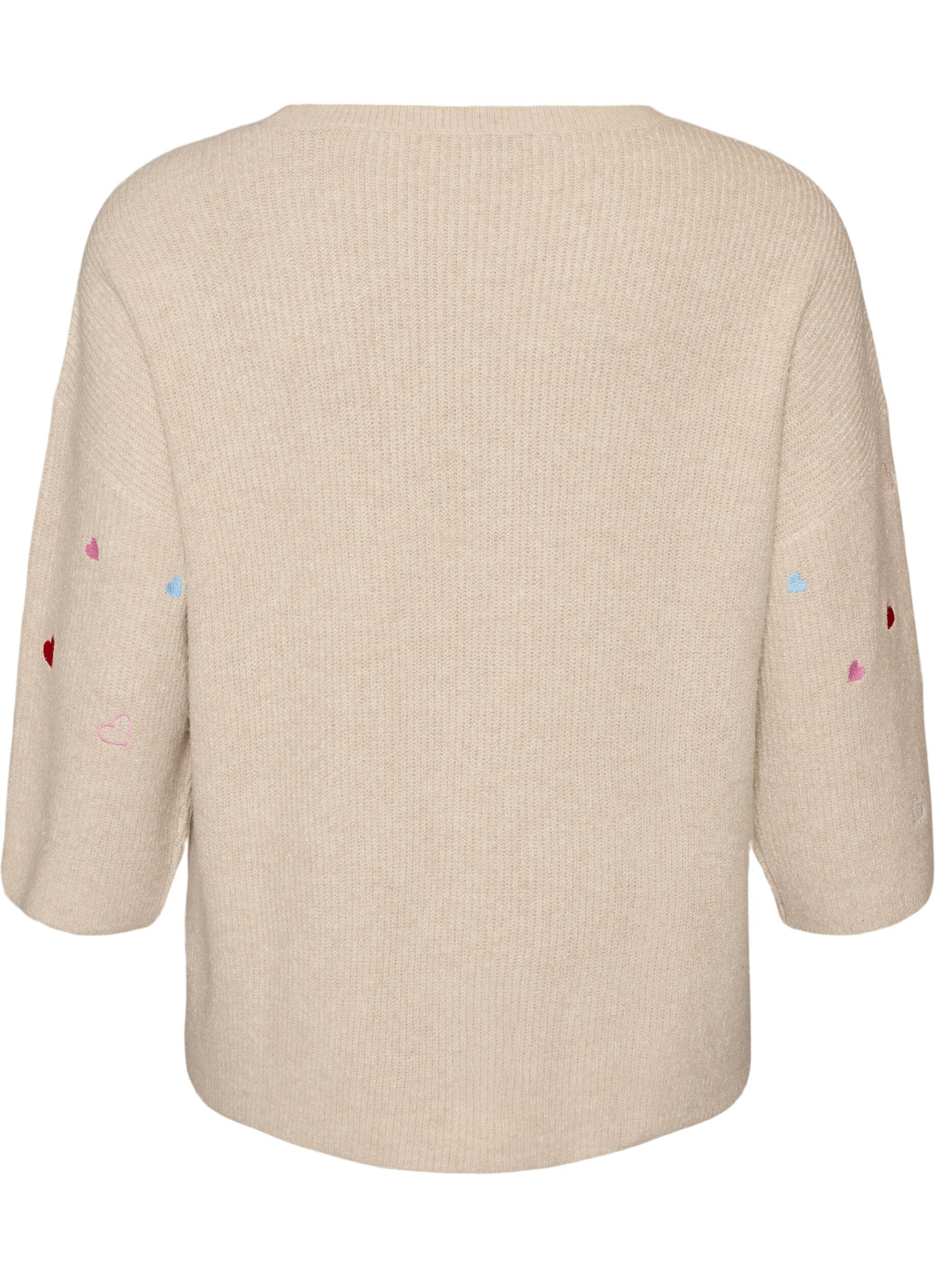 ZizziStrikket bluse med hjerter og 3/4-ermer, Beige, Packshot image number 1