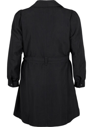 Trenchcoat med belte og lommer, Black, Packshot image number 1