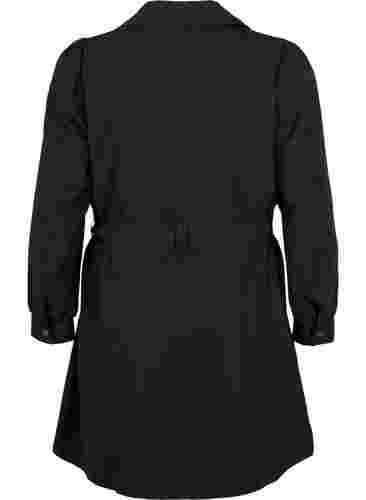 Trenchcoat med belte og lommer, Black, Packshot image number 1