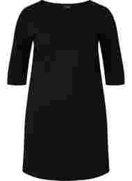 Ensfarget kjole med 3/4-ermer og splitt, Black